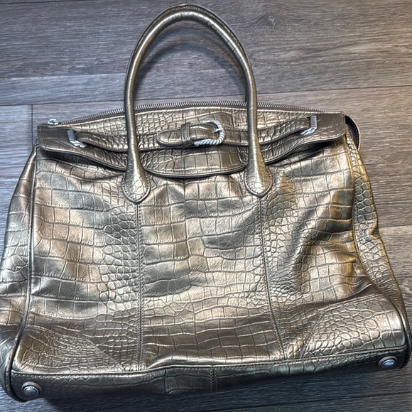 Judith Ripka Metallic Crocodile-Embossed Handbag - Picture 1 of 10